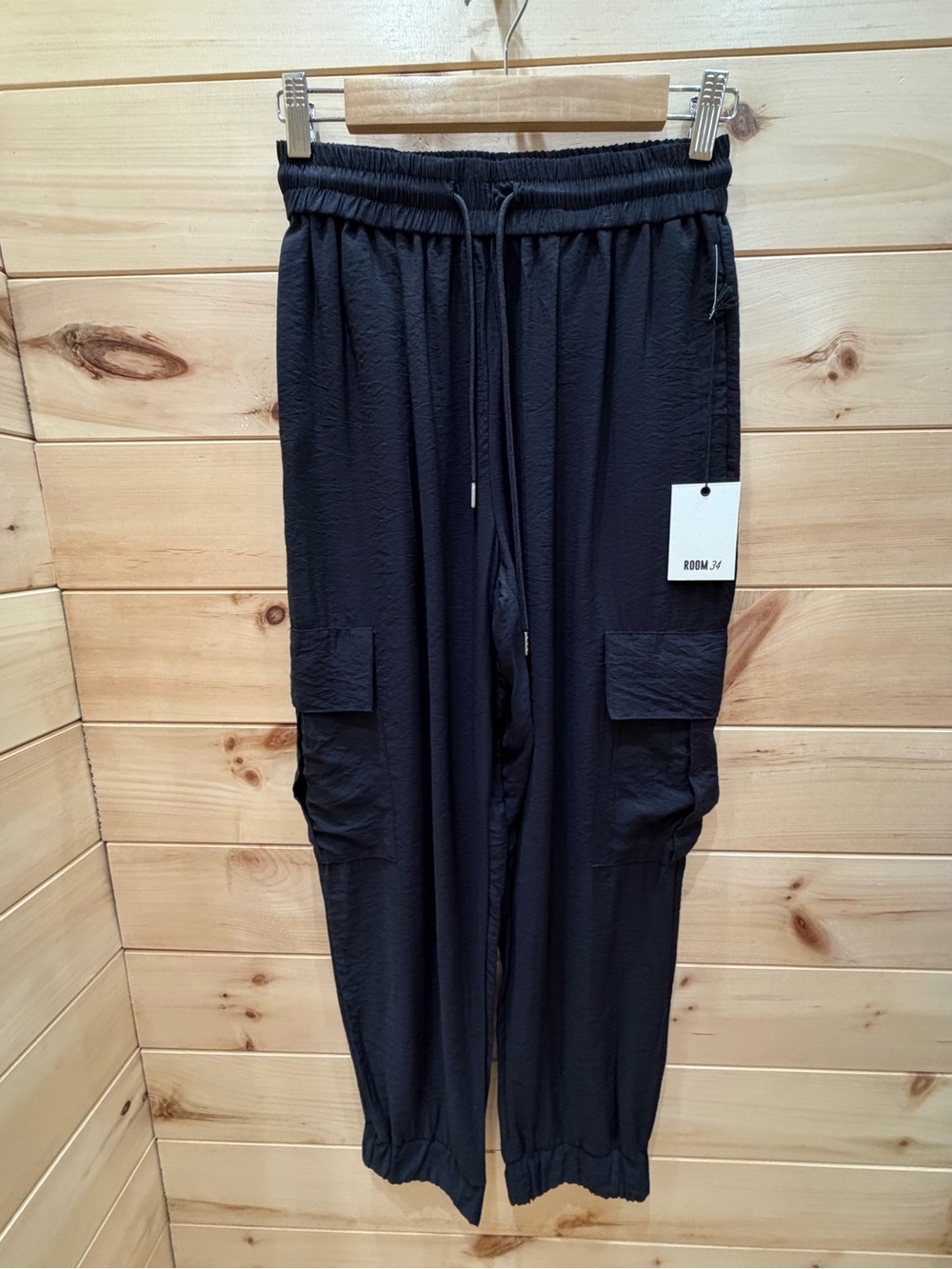 Black Cargo Joggers with Drawstring Waist